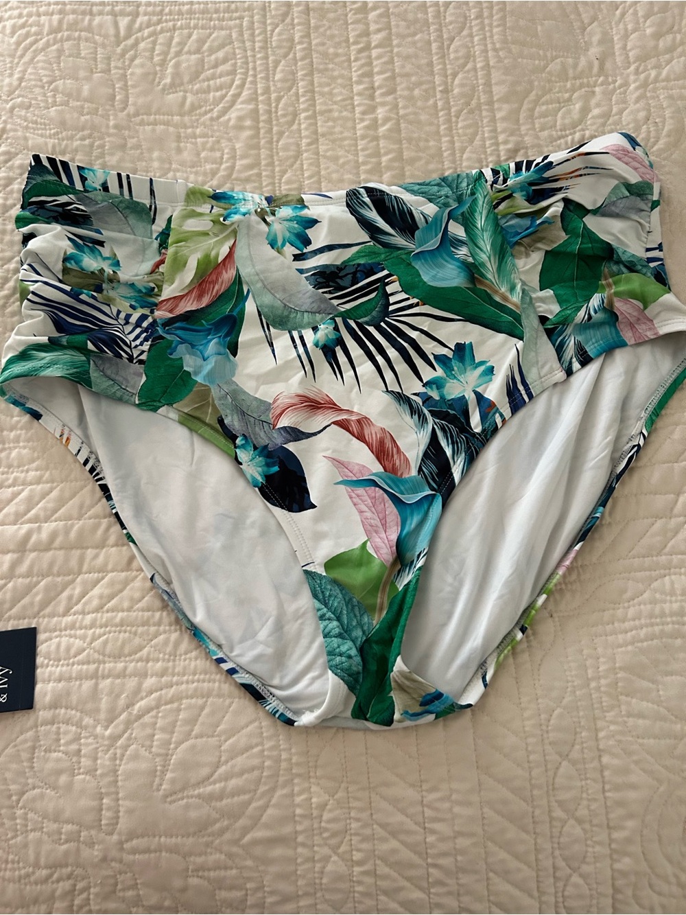 High-Waist Tropical Print Swim Bottom – Green/Teal